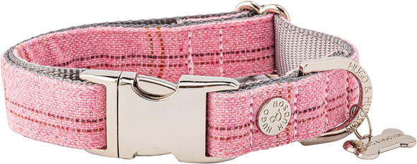 Hugo & Hudson Tweed Dog Collar Quick Release Metal Safety Buckle, Pink Checkered, S