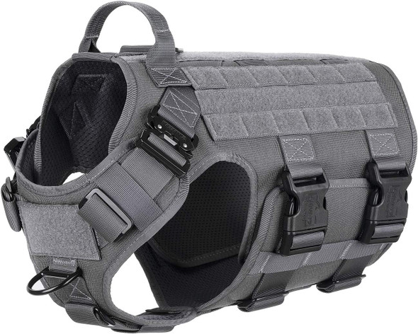 Icefang Gn5 Tactical Dog Harness For X-Large Sized Dogs,Hook And Loop Panels,Walking Training Work Dog Molle Vest With Handle,No Pulling Front Leash Clip (Xl :Chest:32-39, Grey)