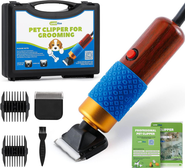Pet Grooming Clippers 200W, Plug-In With 3M Power Cord & Stepless Speed Control, Low Noise 50Db, Heavy-Duty Dog Hair Trimmer Kit With Extra Detachable Blade & 2 Limit Combs Of 4 Sizes
