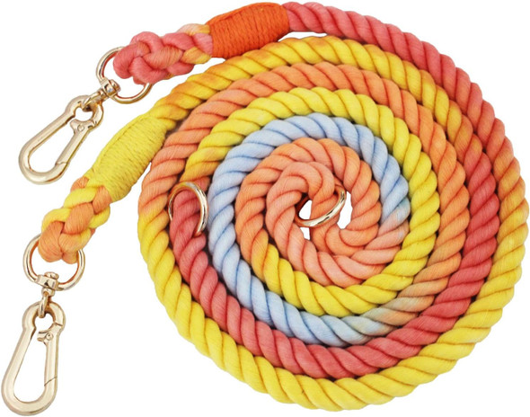 Multifunctional Rope Dog Leash 7.5 Ft With Double Swivel Hook Hands For Small Medium And Large Dogs Running Walking Rainbow