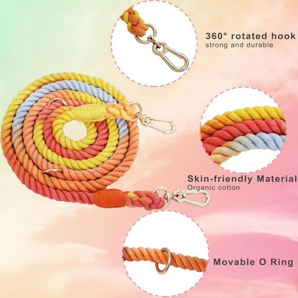 Multifunctional Rope Dog Leash 7.5 Ft With Double Swivel Hook Hands For Small Medium And Large Dogs Running Walking Rainbow