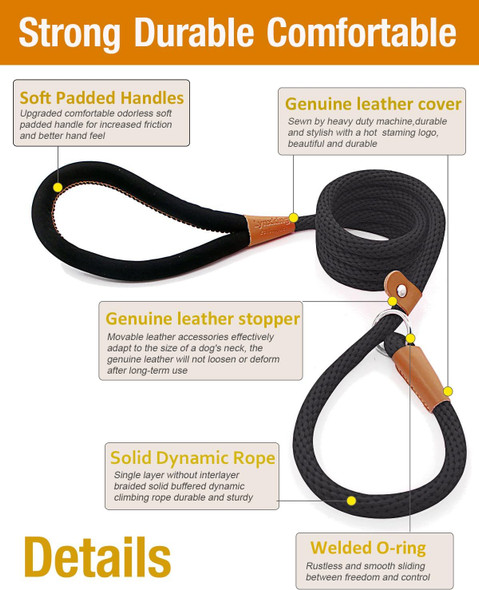 Lynxking Dog Leash Slip Lead 5 6 8 Ft Dog Training Leash Strong Heavy Duty Braided No Pull Training Lead Leashes For Small Medium Large Dogs