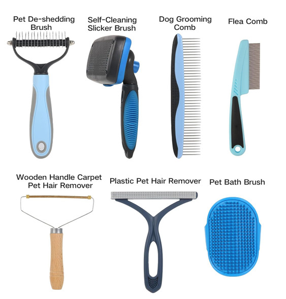 7 In 1 Pet Deshedding Brush Set, Pet Brush Set For Dog And Cat, Dog Grooming Brush Kit, Dog Undercoat Brush Set, Dog Grooming Kit For Long Haired Dogs, Large Dog Accessories For Home