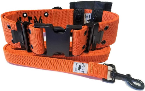 M1-K9 Tactical Dog Collar, Large Breed Military W/ 6 Ft. Leash And Utility Pouch (Gen. 3, Adj. 16-26, Safety Orange)