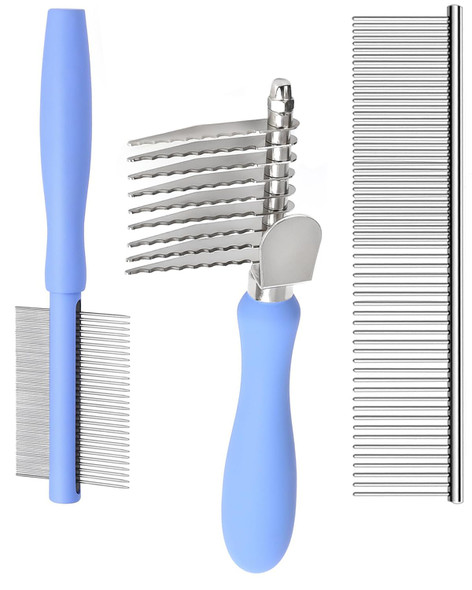 Dematting Comb For Dogs & Cats,Dematting Rake & Detangling Dual-Sided Comb Tool & Dog Combs For Poodles,Doodles,Goldendoodles & Any Mix Pets, Deshedding Dog Brush Kit For Removing Mats And Tangles