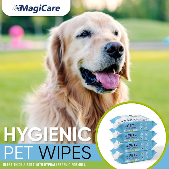 Magicare Pet Wipes – 400 Pcs Dog Wipes – 8X8 Inch Unscented Dog Paw Cleaner Wipes For Body, Ears, Face, And Skin – Ultra Thick & Soft With Hypoallergenic Formula – Ideal Pet Wipes For Dogs & Cats