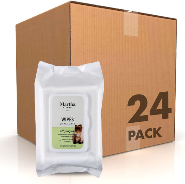 Martha Stewart For Pets Lemongrass Verbena Cat Wipes Hypoallergenic Cat Bath Wipes, 100 Count - 24 Pack Easy And Effective Way To Clean Your Cat Without A Bath