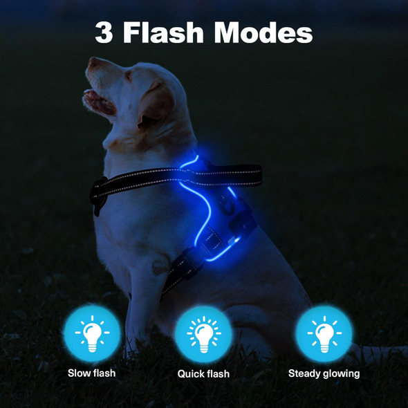 Masbrill Led Dog Harness - Rechargeable Light Up Dog Harness Illuminated And Reflective No Pull Lighted Dog Harness Adjustable Glow Vest For Small Medium Large Dogs