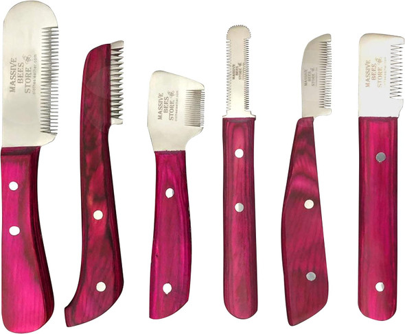 Dog Grooming Coat Stripping Knife Stripper Trimmer Tool Wooded Handle Tripping Knives Set Of 6 In Stainless Steel Non Slip Tool For Grooming Dogs (Pink)