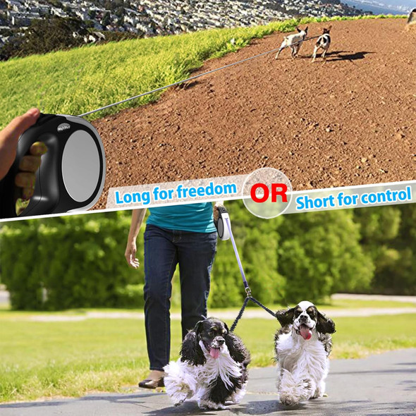 Double Retractable Dog Leash For Two Dogs Up To 50 Lbs Per Dog - 16 Ft Coupler Dog Leashes For Small Medium Dogs - One Locked System, Non Slip Grip, Tangle