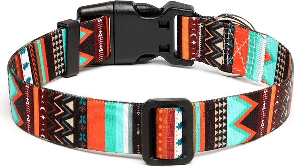 Adjustable Dog Collar - Special Design Patterns, Soft Nylon Comfortable Durable Pet Collar For Small Medium Large Dogs (S, Tribal Green)