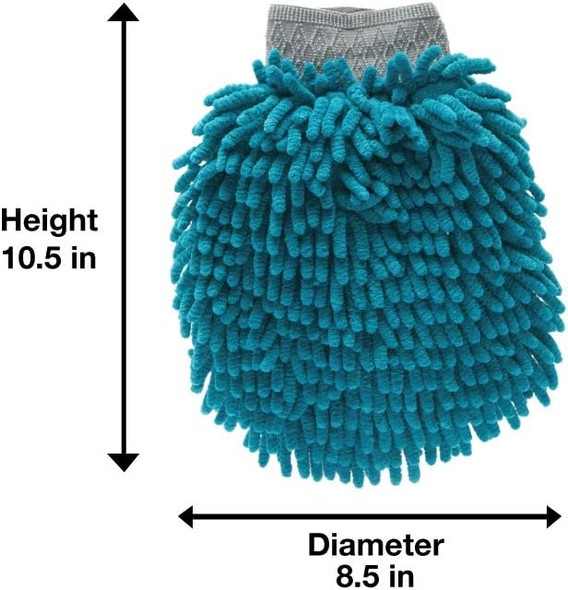 Messy Mutts Microfiber Grooming Mitt Chenille Microfiber Dog Shammy Mitt Machine Washable Paw Cleaner Blue