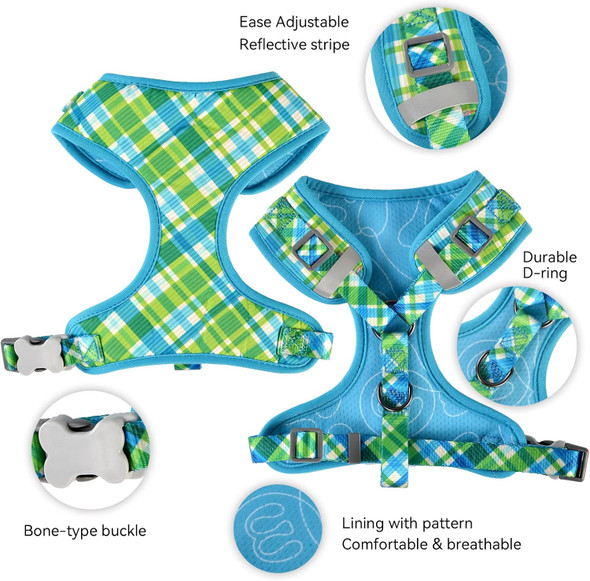 Dog Harness Collar And Leash Set, Soft Fabric Strong Adjustable Reflective No Pull Dog Vest Harness With Poop Bag Holder For Small Medium Large Dog