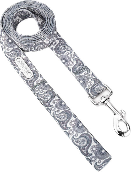 Mighty Paw Grey Paisley Designer Dog Leash - Soft Premium Polyester With Neoprene Padded Handle For Ultimate Comfort - All Metal Hardware For Most Playful Dogs - Built To Last - Perfect Everyday Leash