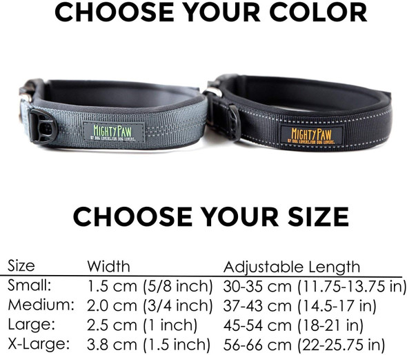 Mighty Paw Dog Collar - Neoprene Padded - Reflective For Running - Extra Comfort For Active Dogs - Quality Dog Collar - Dog Collar Swimming - Comfortable Dog Collar - Padded Dog Collar For Dog Sizes