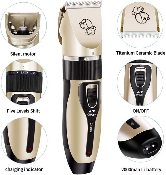 Pet Charging Electric Clippers,Pet Electric Shaver Cat And Dog Electric Hair Clipper,Dog Professional Beauty Trim Set Can Be Charged (Electric Clipper Set, Scissors, Comb)