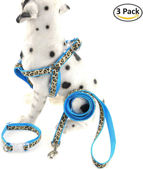 Mile High Life Dog Collar, Harness And Leash Leopard Design Perfect Accessory For Walking Your Dog