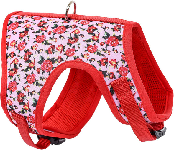 Mile High Life Easy Get On Air Mesh Vest Harness Spring Floral Collection Adjustable Easy Closures Both Neck And Chest 20 Lbs Small Dogs & Cats Peony Rose M Chest Size (18-20)