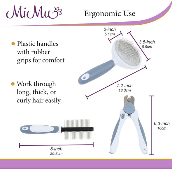 Mimu Pet Groomer 3Pc Kit - Dog Nail Trimmers, Dog Slicker Brush, And Wire Dog Brush For Shedding Small And Large Dogs