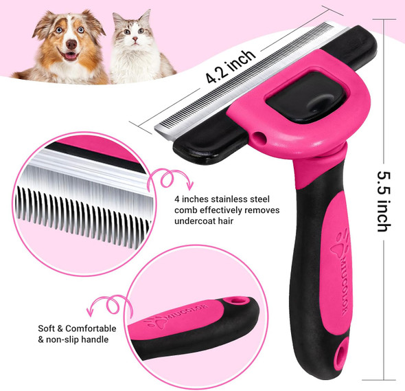 Miu Color Pet Grooming Brush, Deshedding Tool For Dogs & Cats, Effectively Reduces Shedding By Up To 95% For Short Medium And Long Pet Hair, Hot Pink