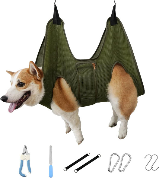 Pet Dog Grooming Hammock Harness For Cats & Dogs, Breathable Dog Grooming Helper For Trimming Nail And Ear/Eye Care,With Dog Nail Clippers, Nail File