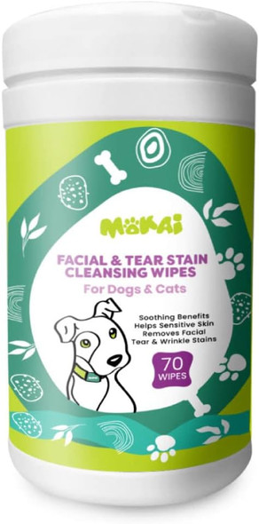 Mokai Face And Eye Wipes For Dogs And Cats Soft Fragrance- Formula Dog Face Wipes And Dog Eye Wipes Great For Cleansing Wrinkles Removing Saliva Stains And As Dog Eye Stain Remover (60 Wipes)
