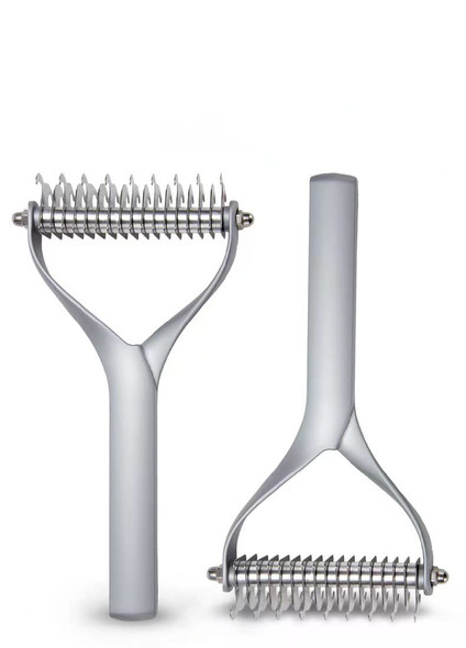 Pet Grooming Brush - Dog Brush Double Sided Shedding And Dematting Undercoat Rake Comb For Dogs And Cats,Extra Wide, Strong And Durable, Made Of Metal, Dog Grooming Brush, Dog Shedding Brush (Metal) (Silver)