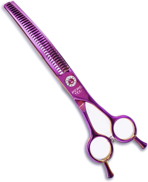 Dog Grooming Scissors 7'' Downward Curved Chunker Scissors Pet Grooming Curved Shears With Decorative Diamond Screws Japanese 440C Professional Texturizing Blending Shears For Dogs And Cats