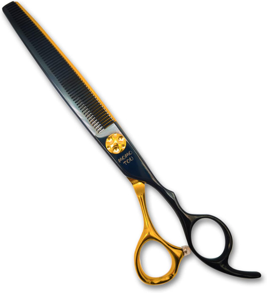 Black & Gold Professional Thinning Dog Grooming Scissors With Decorative Screw Sharp And Durable Japanese 440C Stainless Steel Pet Cat Texturizing Thinner Shears With Safe Round Tip 7.5''