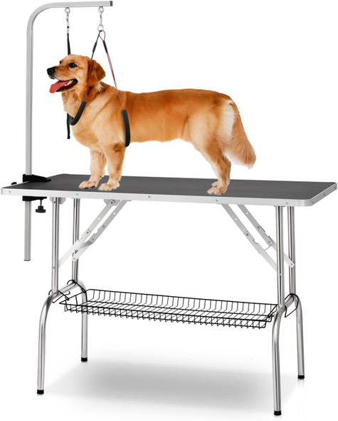 Monibloom 43.5 Dog Grooming Table With Grooming Arm, Foldable Pet Grooming Table For Home W/Noose For Large/Medium Pets Trimming, Bathing, And Grooming, Non-Slip Desktop Grooming Station W/Mesh Tray
