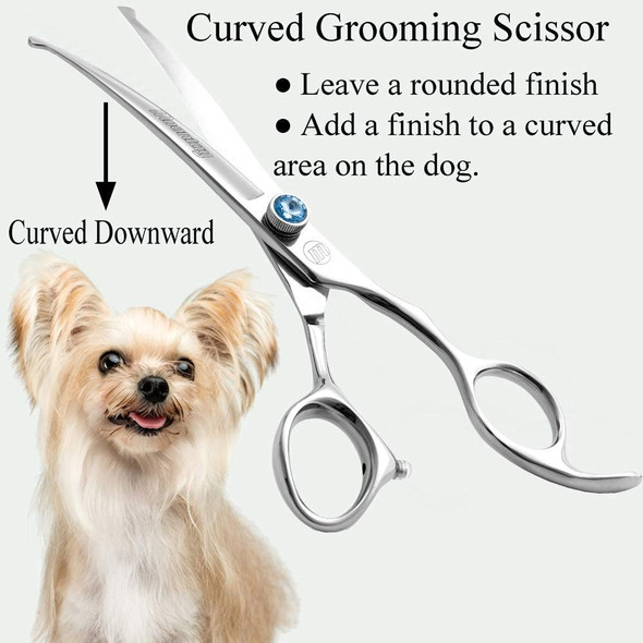 Professional Dog Grooming Straight, Curved, Thinning/Blending/Chunking Scissors Kit, Jp-440C Stainless Steel Pet Cat Hair Cutting/Trimming Shears, Silver