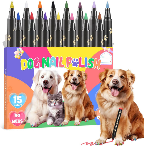 Dog Nail Polish Pens Quick Dry, 15 Colors Pet Nail Polish Set For Dogs To Diy Stylish Dog Nail Art, Dog Safe Nail Polish Non Toxic, Easy To Use - Great Girl Dog Accessories For Large & Small Dogs