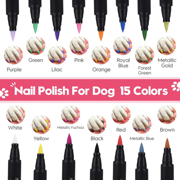 Dog Nail Polish Pens Quick Dry, 15 Colors Pet Nail Polish Set For Dogs To Diy Stylish Dog Nail Art, Dog Safe Nail Polish Non Toxic, Easy To Use - Great Girl Dog Accessories For Large & Small Dogs