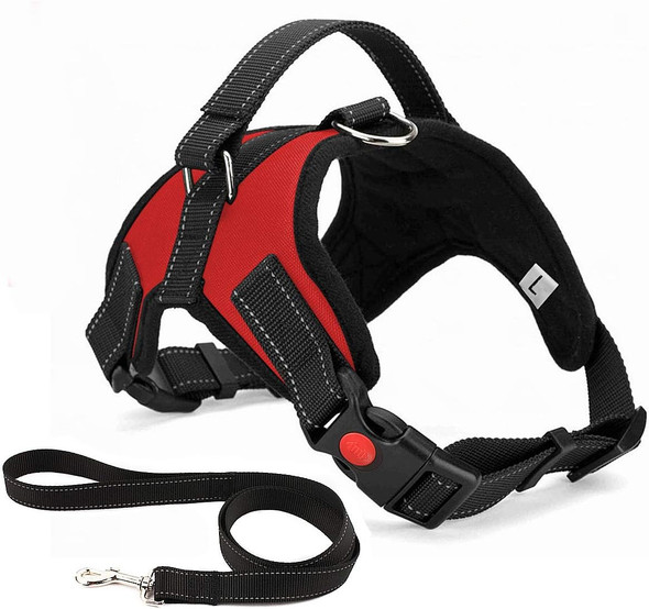 No Pull Dog Harness, Breathable Adjustable Comfort, Leash Included, For Small Medium Large Dog, Best For Training Walking Red Xs