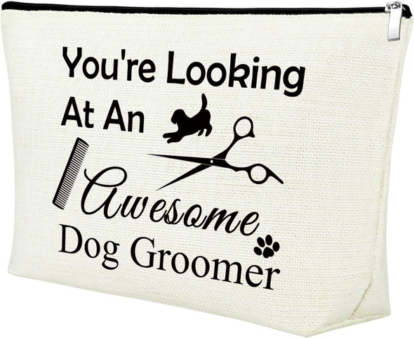 Dog Groomer Appreciation Makeup Bag Dog Stylist Presents For Women Dog Hairdresser Cosmetic Bag Pet Groomer Pet Hair Groomer Dog Salon Thank You Christmas Birthday S For Dog Groomer