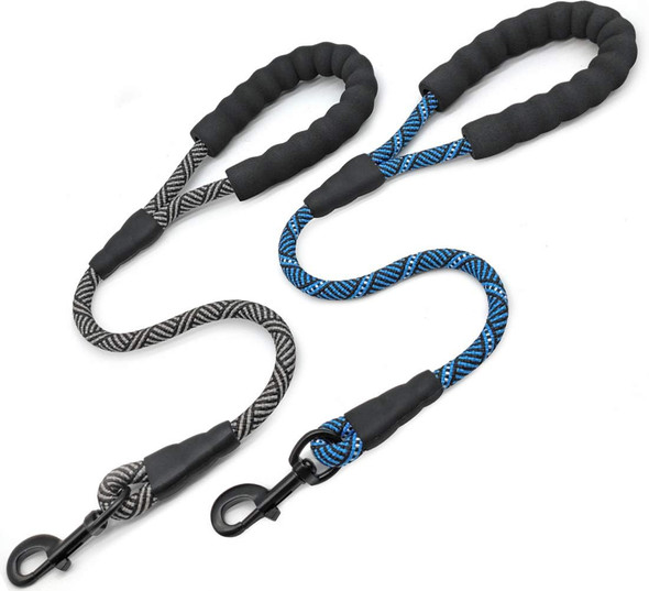 2 Ft Short Dog Leash- 2 Pack Traffic Leash Strong Nylon Comfortable Padded Handle- Short Training Lead For Small Medium Large Dogs (Black+Blue)