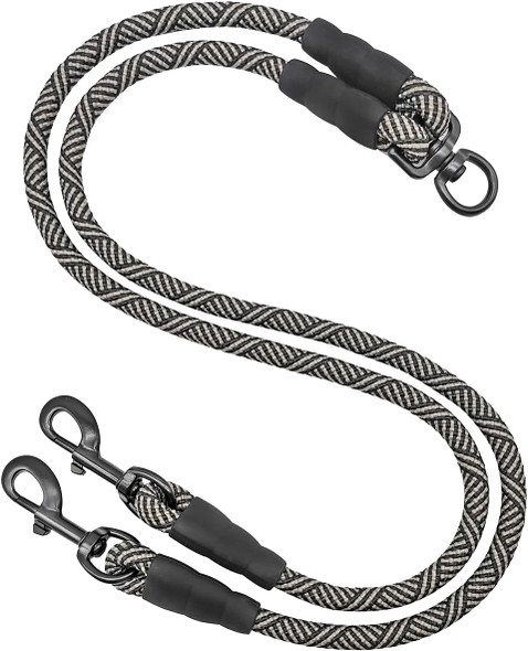 Double Dog Leash Coupler, Tandem Leash For Two Dogs, No Tangle 360° Swivel Rotation Dual Strong Dog Leash Splitter, For Large Medium Small Dogs (33Inch- Large) Black