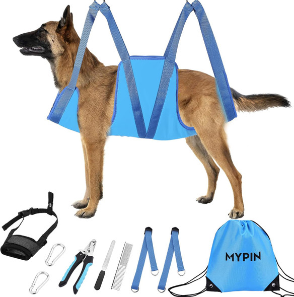 Dog Grooming Hammock, Pet Grooming Harness For Dogs&Cats, Multi Hammock Restraint Bag With Adjustable Grooming Loop/Stainless D-Hooks/Nail Clippers/Trimmer/Nail File For Pet Nail Trimming, Care (M)