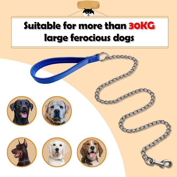 Dog Chain Leash With Choke Collar, 4Ft Metal Dog Leash Chew Proof Leash For Medium Large Dogs, Heavy Duty Dog Leash Chain Leash With Padded Handle Strong Chain Collar (Blue)