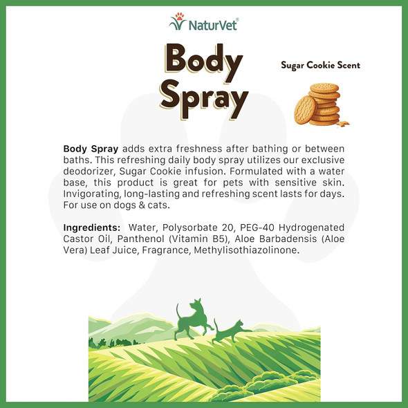 Naturvet Body Spray With Sugar Cookie Scent For Dogs & Cats 8 Oz