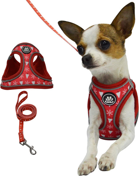 Nestroad Step-In Dog Harness No Pull,Escape Proof Cat Harness And Leash Set,Reflective Dog Vest Harness For Walking(Red&Snow,Small)