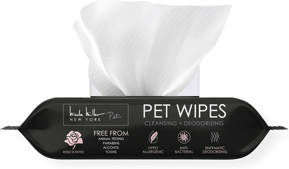 Nicole Miller Rose Scented Alcohol- Pet Wipes, Clean Ears, Paws, Body, & Butt - 100Pk