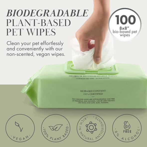 Premium Dog Wipes Cleaning Wipes For Dogs Cat Wipes Pet Wipes Biodegradable Non-Scented Non Alcohol Wipes W/Aloe Vera Plant Puppy Wipes Dog Paw Wipes Dog Face Wipes Great For Puppy Pads