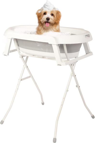 Nisorpa Dog Bath Tub, 32.3 Inch Foldable Pet Grooming Wash Station With Drainpipe Indoor & Outdoor Portable Puppy Shower Washtub For Small & Medium Sized Pets (Gray)