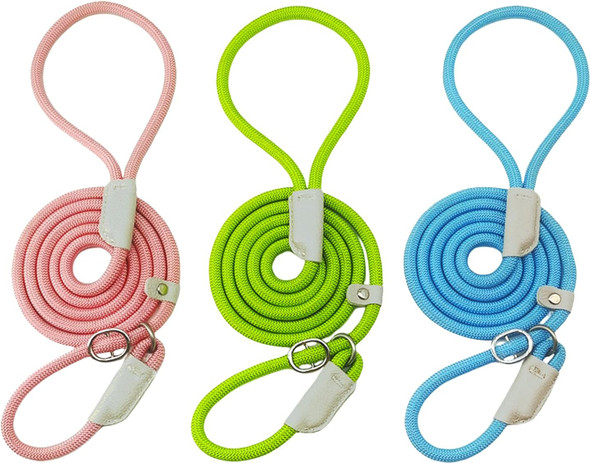 3Pcs Slip Leads For Dogs, 6 Ft Slip Lead Dog Leash Adjustable Dog Training Leash, Strong Nylon Rope Slip Leash For Large Medium Small Dogs (Green/Pink/Blue)