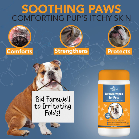 Noveha Wrinkle Xl Wipes For Dogs Wipes For Bulldog, French Bulldog, Pug, English Bulldog – Wipes For Multiple Areas Removes Dirt, Wrinkles, Folds, Tear Stain, Tail Pockets & Paws (120 Counts) Noveha Wrinkle Xl Wipes For Dogs Wipes For Bulldog, French Bulldog, Pug, English Bulldog – Wipes For Multiple Areas Removes Dirt, Wrinkles, Folds, Tear Stain, Tail Pockets & Paws (120 Counts)