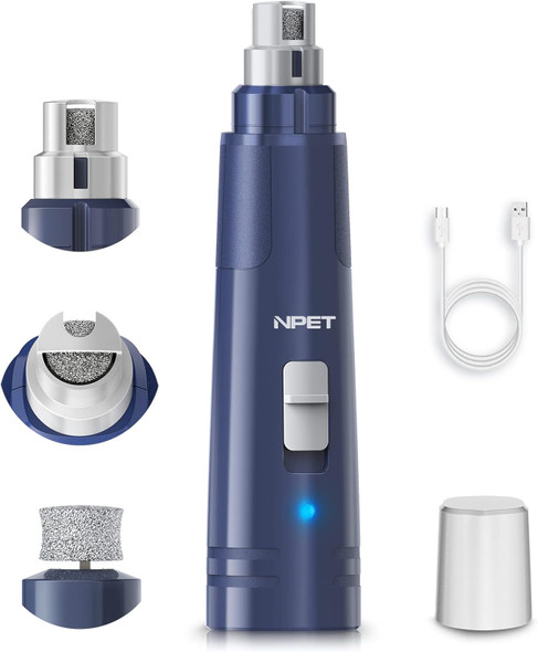 Npet Dog Nail Grinder With Guard, Rechargeable Electric Dog Nail File, 2 Speed Pet Nail Trimmer With Led Light Powerful Paw Grooming For Small Medium Cats, Dogs