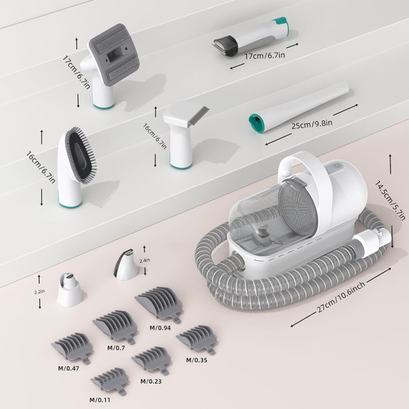 All-In-One Dog Grooming Vacuum Set - Pet Grooming Vacuum With Nail Grinder, Hair Trimming & Combing, Low Noise, 3-Speed Suction, 13 Grooming Tools, Ideal For Dogs & Cats