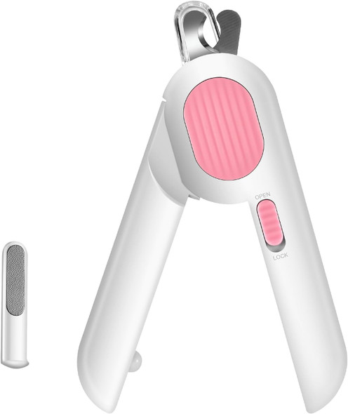 Odoland Cat Nail Clipper With Led Light And Nail File, Dog Claw Trimmer With Bright Light To Avoid Excessive Cutting - Pet Grooming Tool For Tiny Dog Cat Kitten Bunny Rabbit Pink
