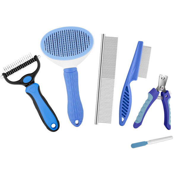 Odoland Dog Brush Grooming Care Kit - Dog Brush, Dog Slicker Brush, Undercoat Rake, Dog Hair Removal Comb, Pet Nail Clippers, Shedding Tool For Long Matted Haired Cat And Puppy